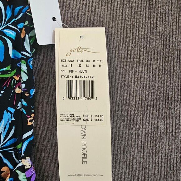 Gottex Flora Floral Tie Front black V-neck Shirred One Piece Swimsuit Size 12 - Picture 12 of 16